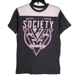 Society‎ International Graphic T-Shirt Womens Small Gray Pink Carpe Diem Top